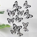 Set of 12 3D hollow butterfly wall stickers in black and silver for home DIY decor - Black (LK07 Black)