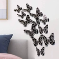 3D butterfly wall stickers with black and white floral patterns in a home bedroom setting - Black