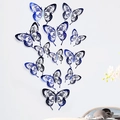 Set of 12 3D hollow butterfly wall stickers in gradient metallic blue for home decor - Blue (LK07 Blue)