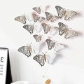 Pegatinas de pared de mariposas 3D caladas en oro y plata para decoración de hogar - Plateado