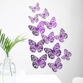 Set mit 12 lila 3D-Hohlschmetterling-Wandtattoos mit Farbverlauf aus Perlglanzpapier - Lila