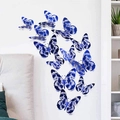 3D butterfly wall stickers in blue and white porcelain pattern for bedroom decor - Blue