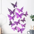 Set of 12 purple 3D hollow paper butterflies for modern wall decor and party styling - Purple