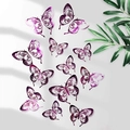 Detailed 3D purple metallic hollow butterfly wall stickers with intricate carved patterns - Rose Red (LK07 Rose Red)