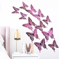 Set of 12 purple 3D hollow butterfly wall stickers with metallic gradient for DIY home decor - Set of Four Each Large Medium Small / Rose Red