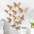 3D hohle Schmetterlings-Wandaufkleber mit metallischem Gold und Perlweiß Blumenmuster - Gold