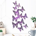 Macro shot of 12 purple hollow 3D butterfly wall stickers in a modern home decor setting - Set of Four Each Large Medium Small / Purple