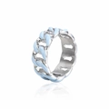Hip-Hop-Ring im kubanischen Gliederdesign aus silbernem Edelstahl mit hellblauem Email - US 7 / Hellblau