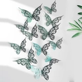 3D hollow teal paper butterfly wall stickers with intricate laser-cut floral patterns - Green