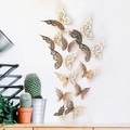 3D metallic hollow butterfly wall stickers in champagne gold finish for home decor - Champagne