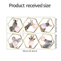 Detailed size chart showing two 30x90cm sheets of hexagon animal wall stickers - Layout Size