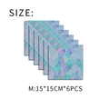 Détail de stickers carrelage écailles de poisson avec dégradé bleu et lignes dorées - 15x15cm (Pack de 6)