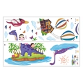 Detailoverzicht van aquarel dinosaurus en luchtballon muurstickers voor kinderen - Cartoon Dinosauriër Paradijs (MG9130)