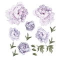 Detail of large watercolor purple peony wall stickers with green leaves on white background - 30*90cm*2pcs