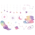 Dettaglio degli adesivi acquerello con luna nuvole e stelle per la cameretta dei bimbi - Layout 30*90CM*2PCS