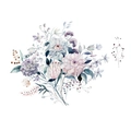 Removable watercolor floral wall decals with pastel dahlia and protea flowers in soft tones - 30x90cm Layout (FX-D02)