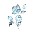 Detail eines blauen Aquarell-Orchideen-Wandtattoos mit zarten Blüten und grauen Blättern - 30*90CM Layout