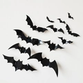 3D black PVC bat wall stickers set for Halloween home decor on a white background - Halloween Black Bat / 12 Pcs/Set