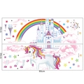 Gedetailleerde lay-out van twee vellen van 30x90cm met eenhoorn-, kasteel- en regenboogstickers - Eenhoorn Kasteel Regenboog Patroon (FX-C102)