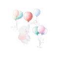 Detail of watercolor elephant and rabbit wall stickers with macaron colored balloons - 30*90CM Layout
