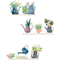 Dettaglio di adesivi murali con cactus verdi e annaffiatoi colorati per decorazione casa - 30*90CM (FX-D49)