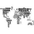 Detailed view of black typographic world map wall decal made of country names on white background - 30x90cm / Black