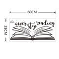 Detailed dimension guide for 'never stop reading' wall sticker measuring 60cm by 28cm - 28*60cm Layout