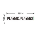 Detail view of pixel-style PLAYER1 PLAYER2 wall sticker showing 58cm x 8cm dimensions - 8x58cm Layout (FX1601)