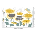 Detailed sheet of cartoon sunflower wall stickers with size markings for home decor - Cartoon Sunflower
