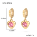 Detalle de pendientes de corazón en oro de 18K con cristal rosa y dimensiones - Talla única / Pendientes de Aro con Corazón de Strass Rosa Dorado (NMSE-D122-2)