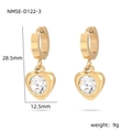 Pendientes de corazón en oro de 18K con circonita y detalles de dimensiones - Talla única / Pendientes de Aro con Corazón de Strass Blanco Dorado (NMSE-D122-3)