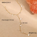 Detalle del collar en Y de acero inoxidable dorado con circones y medidas de longitud - Chapado en oro 18K / Collar Y de Strass en Gota de Agua Transparente (NMSN-G316-3)