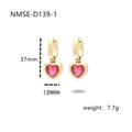 Boucles d'oreilles cœur dorées avec zircons rouges, longueur 37mm, bijoux élégants 7,7g - Boucles d'Oreilles Créoles Pendentif Cœur (NMSE-D139-1) / Or 18 carats