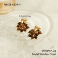 Macro shot of stainless steel heart stud earrings with natural red-brown stone clusters - 18K Gold / Brown Natural Stone (NMSE-K634-4)