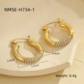 Dimensioni dettagliate degli orecchini a C in acciaio dorato con zirconi bianchi - Oro 18K / Stile di Lusso con Strass Bianchi Pavé (NMSE-H734-1)