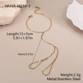Detailed view of gold stainless steel finger bracelet with size and material specifications - Gold Three Green Stones (NMSR-M158-3)
