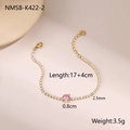 Pulsera tennis bañada en oro de 18K con circón rosa ovalado y cadena ajustable - Talla única / Pulsera de Tenis Ovalada de Strass Rosa Dorado (NMSB-K422-2)