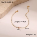 Pulsera tennis chapada en oro 18K con cristal de corazón rosa y circonitas redondas - Talla única / Pulsera de Tenis de Corazón Rosa Dorado (NMSB-K422-6)