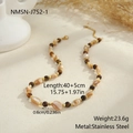 Detail view of Bohemian beaded necklace with starfish charms and natural shell textures - Tiger Eye Texture Beads and Beige Shell Irregular Beads Style (NMSN-J752-1)
