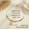 Detail of bohemian gold stainless steel double necklace with colorful beads and sun charm - Double Layer Gold Chain with Star Pattern Pendant and Multicolor Beads Style (NMSN-C347-3)