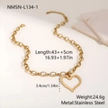 Detail showing gold heart pendant necklace size 43cm plus 5cm and stainless steel texture - Hollow Heart Pendant Necklace (NMSN-L134-1)