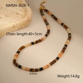 Detail view showing multi-colored boho beads, chain length 40+5cm and lobster clasp - Dark Coffee Tiger Eye Texture and Amber Orange Beads Vintage Style (NMSN-J628-1)