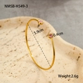 Detail view of gold-plated open cuff bracelet with pink zircon stones and size specs - Double Round Diamond Style (NMSB-H549-3)