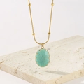 Elegante Halskette aus 18K vergoldetem Titan mit ovalem grünem Naturstein-Anhänger - 18K-Gold / Hellgrüner Ovaler Natursteinstil (NMSN-B141-1)