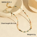 Detail of bohemian colorful beaded necklace with gold extension chain on ceramic - Multicolor Gemstone and Beads Simple Ethnic Style (NMSN-H525-3)
