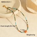 Detail view of colorful beaded starfish necklace with dimensions and gold clasp closure - Orange Oval Main Bead with Multicolor Beads Style (NMSN-H525-1)