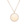 Rose gold round zircon necklace with engravable disc pendant on minimalist chain - Round Pendant Necklace Inlaid with Zirconia (NMSN-B211-2) / 18K Gold / Rose Gold