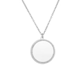 Silver stainless steel necklace with a circular zircon pendant on a white background - Round Pendant Necklace Inlaid with Zirconia (NMSN-B211-3) / 18K Gold / Steel