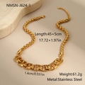 Golden chunky stainless steel anchor link chain necklace with textured woven design - Woven Anchor Chunky Necklace (NMSN-J624-1)