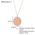 Collar ovalado de acero inoxidable oro rosa con pavé de cristales y centro plano liso - Chapado en oro 18K / Oro Rosa (NMSN-B235-1)